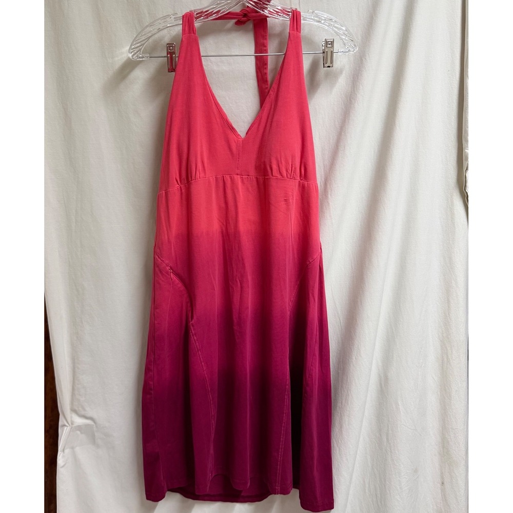Athleta Pink Ombre Halter Dress Built-in Bra Zipper Pocket Large Summer Style